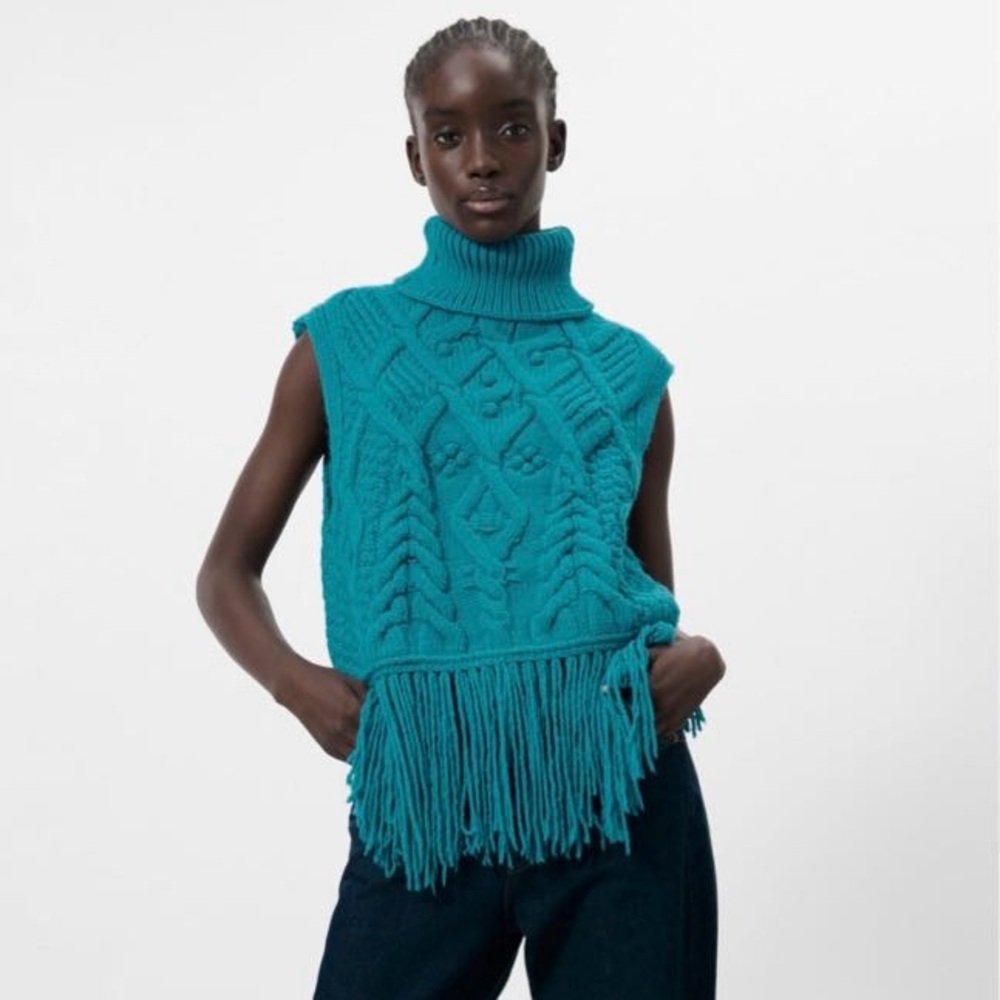 Zara Turquoise Cable Knit Turtleneck Sweater